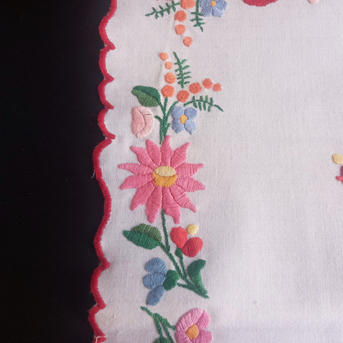 Vintage Hungarian Kalocsai Table Topper & Runner Handmade Set 1970s