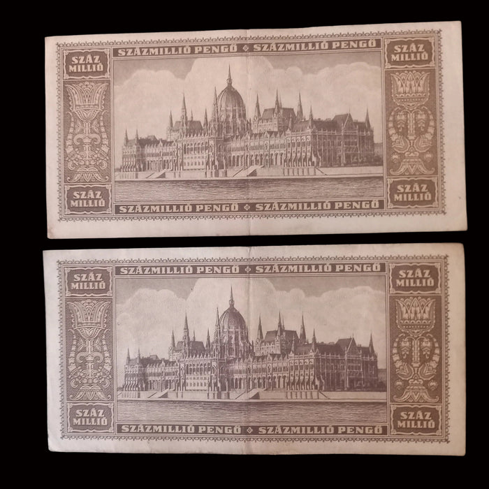 Vintage Banknote 1946 Hungary 100M Százmillió Pengő Pair Palóc Girl Portrait Hyperinflation Currency