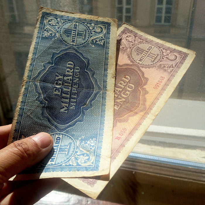 Vintage Banknote 1946 Hungary Egymilliárd Pengő & Milpengő Quadrillion Billion Hyperinflation