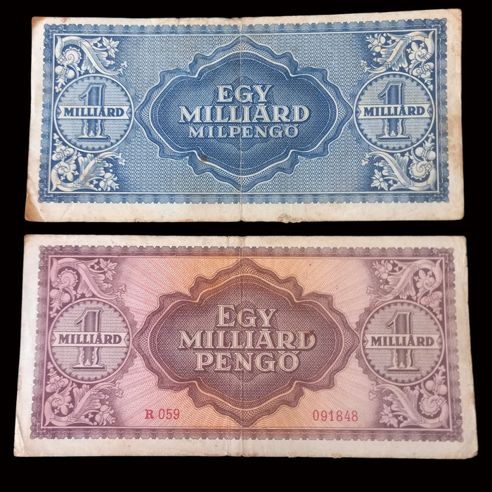 Vintage Banknote 1946 Hungary Egymilliárd Pengő & Milpengő Quadrillion Billion Hyperinflation