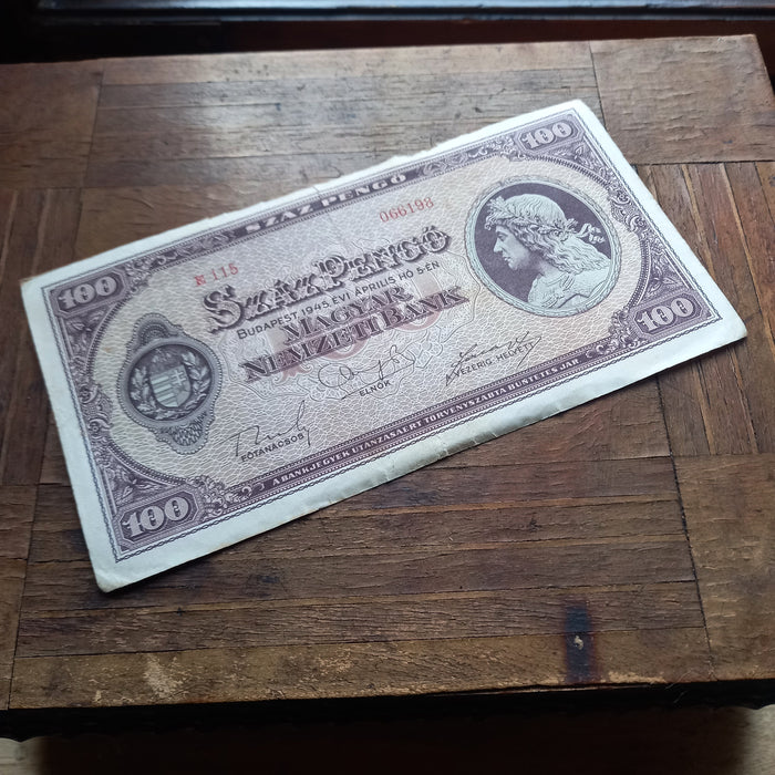 1945 Hungary Banknote 100 Pengő Banknote Vintage Fortress of the Danube