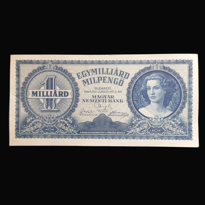 1946 Hungary Banknote One Billion Milpengo Quadrillion Pengo Hyperinflation WWII Money AU