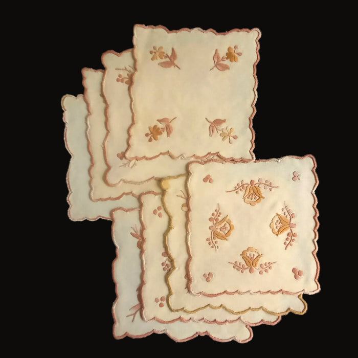 Hungarian Vintage Doily Set of 8 Autumn Farmhouse Handmade Decor 1970-80s
