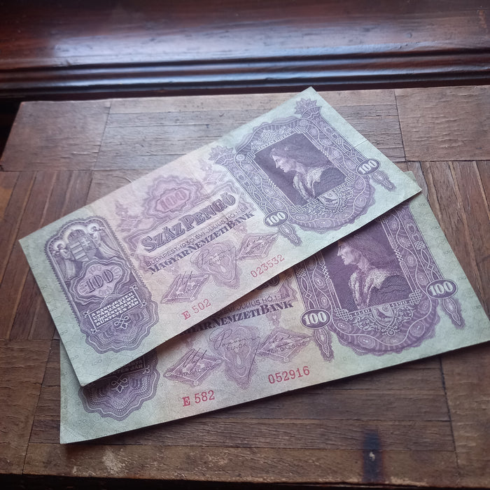 1930 Hungary Banknote 100 Pengo Pair Vibrant Purple E-Series Old World Money