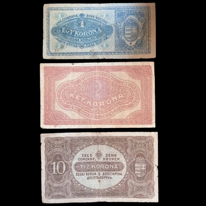 1920 Hungary Banknote Korona Set 1 2 10 Antique Bills Post-WWI Europe Currency