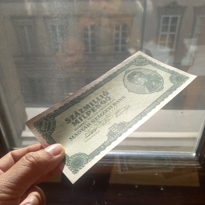 1946 Hungary Banknote 100 Million Milpengo Trillion Pengo Hyperinflation UNC Toned