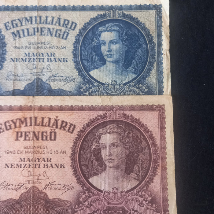 Vintage Banknote 1946 Hungary Billion Egymilliárd Milpengő & Quadrillion Pengő Collectibles