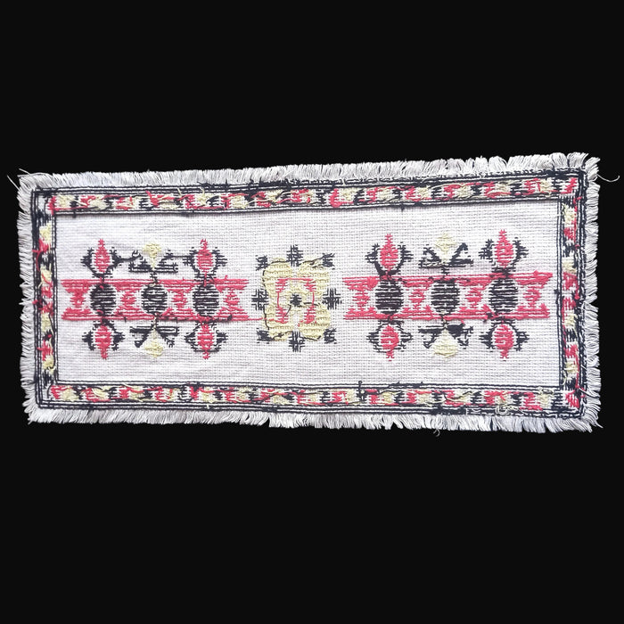 Vintage Hungarian Folk Art Table Runner Handmade Red Cross-Stitch Geometric 1950-60s