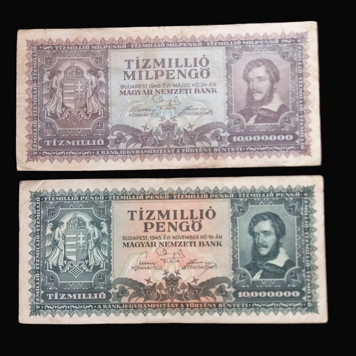 Vintage Banknote 1945-46 Hungary Pengő Premium 5pc Set Million Billion Trillion Milpengo Money