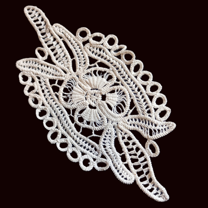 Vintage Transylvanian Point Lace Doily Handmade Cotton Cord Cottagecore 1960s