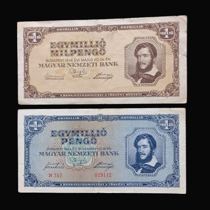 Vintage Banknote 1945-46 Hungary Pengő Milpengő 4pc Set 100 Trillion WWII Hyperinflation Money