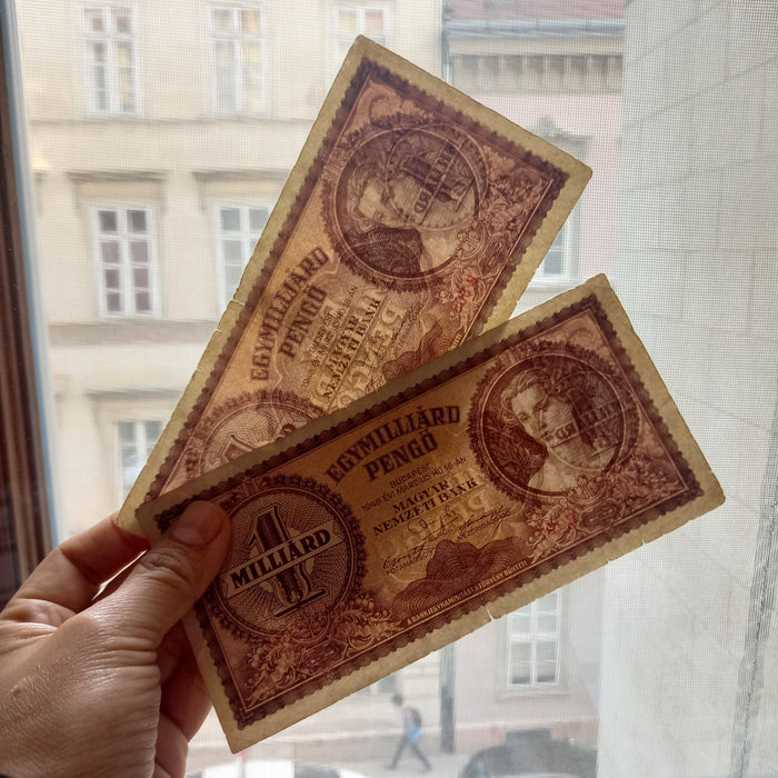 1946 Hungary Banknote Billion Pengo Pair Neoclassic Lady Portrait Money Europe