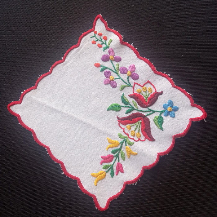Vintage Hungarian Kalocsa Doily Square Napkin Traditional Textile 1970-80s