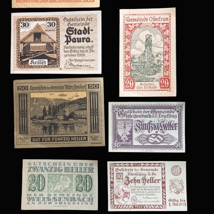 Antique Banknote 1919-1921 Austria Heller Notgeld Mixed Collection Lot of 25 Excellent