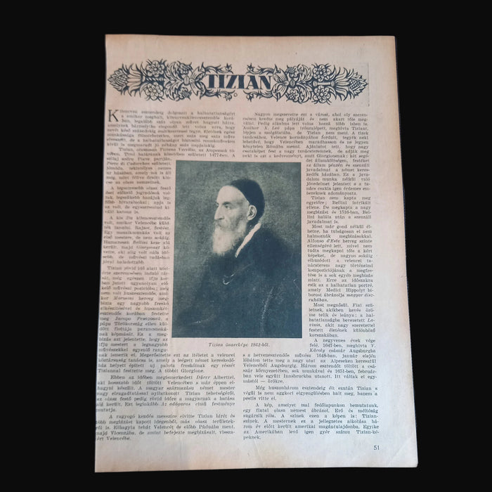 Vintage Ephemera 1930 Titian Portrait of a Man & Art Photography Pesti Hírlap Page