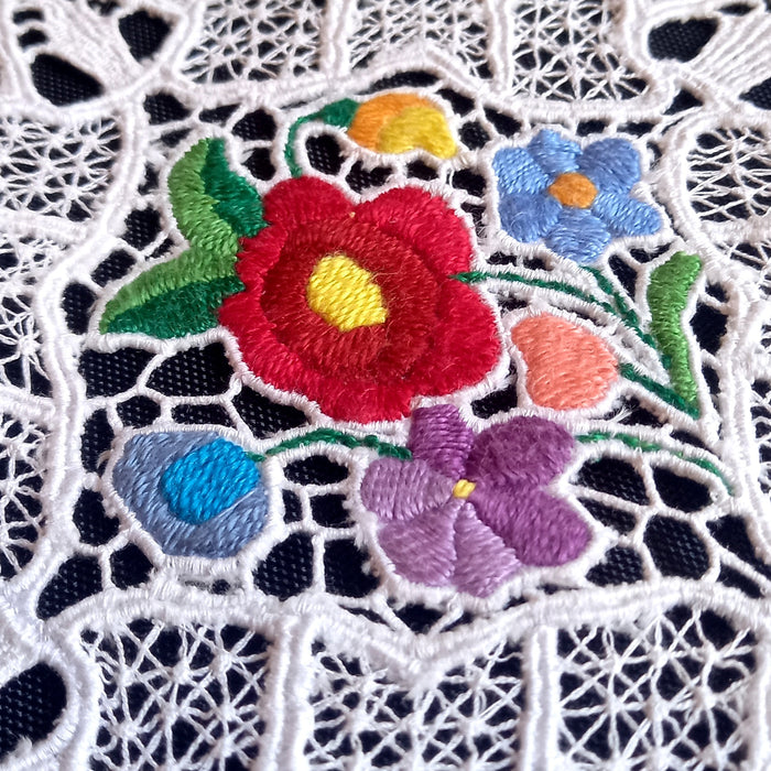 Vintage Hungarian Kalocsa Doily Coaster Handmade Richelieu Folk Art 1970s