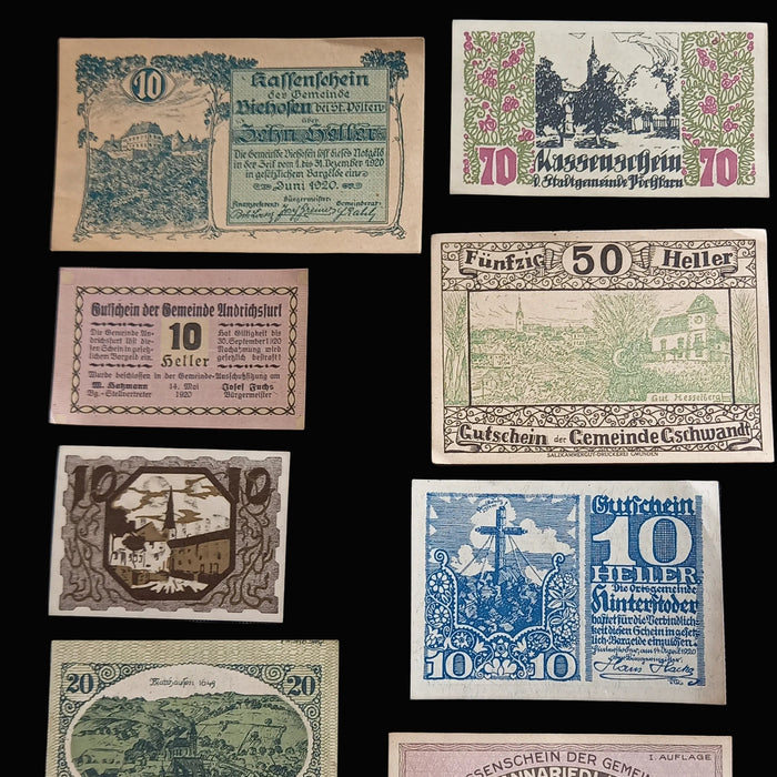 Antique Banknote 1919-1921 Austria Heller Notgeld Mixed Collection Lot of 25 Excellent