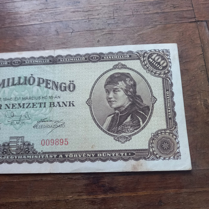 1946 Hungary Banknote 100 Million Pengő Százmillió Post-WWII Paper Currency