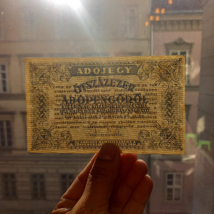 1946 Hungary Banknote 500,000 Adópengő Tax Note Emergency Paper Money XF