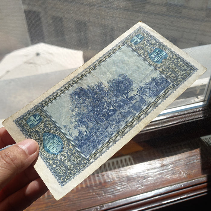 Vintage Banknote 1945 Hungary One Million Pengő 1000000 Hyperinflation Money Lajos Kossuth XF