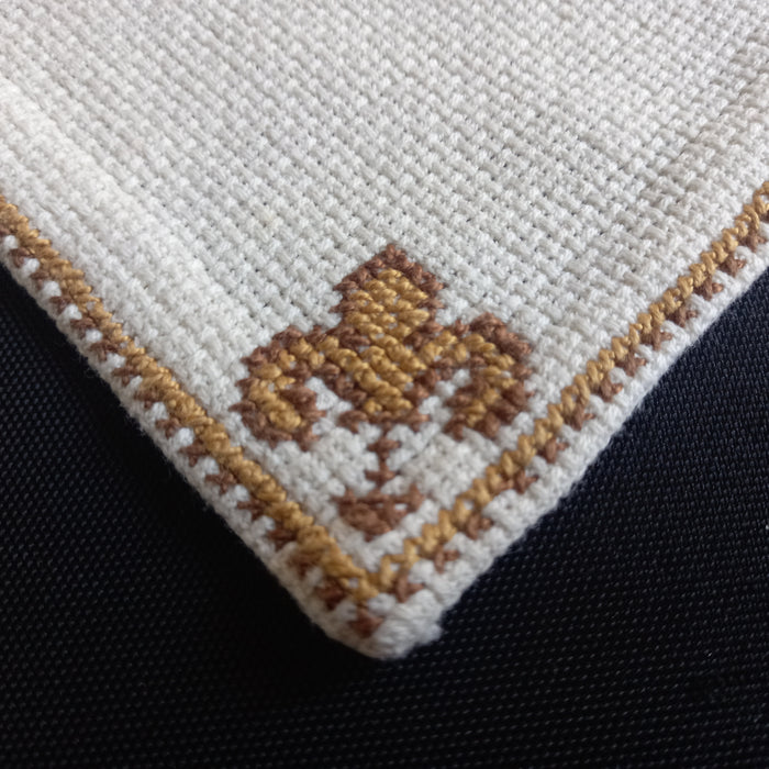 Vintage Hungarian Folk Art Doily Geometric Cross-Stitch Gold Fleur-de-lis 1960s