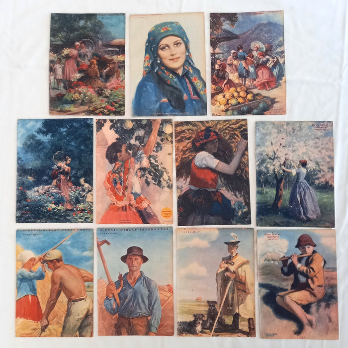 Vintage Ephemera Art Prints 1930 Hungarian Harvest Folk Peasant Landscape Glatz Kunffy