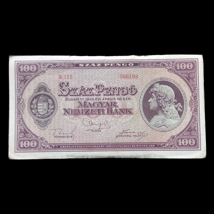 1945 Hungary Banknote 100 Pengő Banknote Vintage Fortress of the Danube