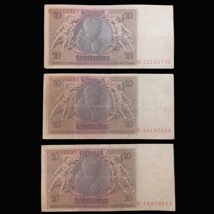 Antique Banknote 1929 Germany 20 Reichsmark Choice 3pc Set Authentic Interwar Money