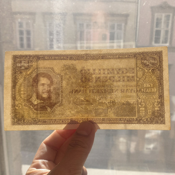 1946 Hungary Banknote One Million Milpengo Hyperinflation WWII Trillion Pengo Currency AU