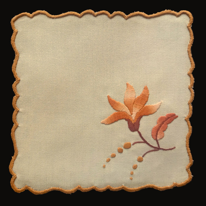 Vintage Hungarian Kalocsa Doily Set of 6 Rustic Autumn Farmhouse Napkins 1970-80s