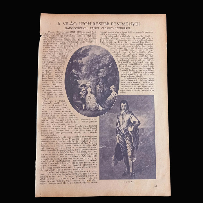 Vintage Ephemera 1930 Thomas Gainsborough The Market Cart & Blue Boy Art Page