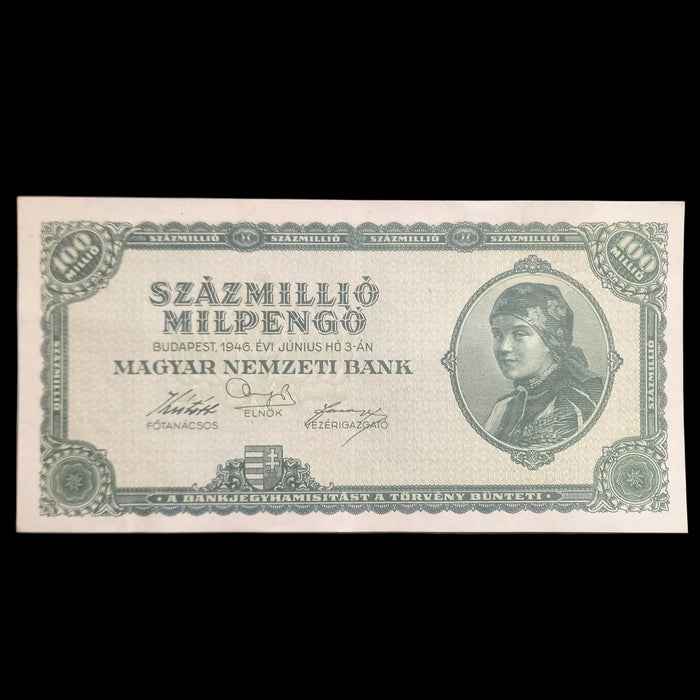 1946 Hungary Banknote One Hundred Million Milpengo Trillion Pengo Bill WW2 AU