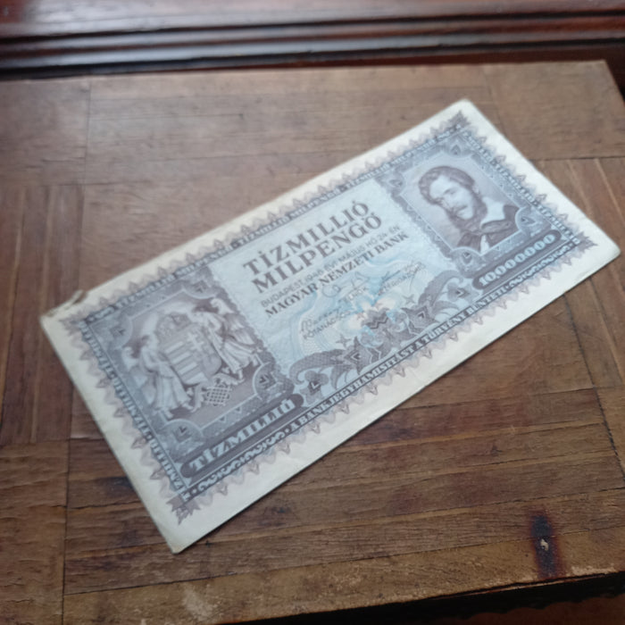 1946 Hungary Banknote 10 Million Milpengő Ten Trillion Pengo Hyperinflation Crisis