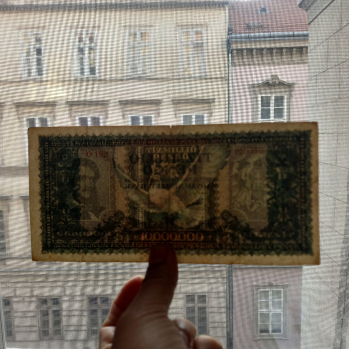 1945 Hungary Banknote 10 Million Pengő Dove Wings Fractured Peace WWII Era Money