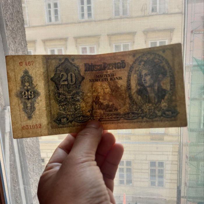 Vintage Banknote 1941 Hungary 20 Pengő WWII Era Paper Money Collectible Old Hungarian Cash