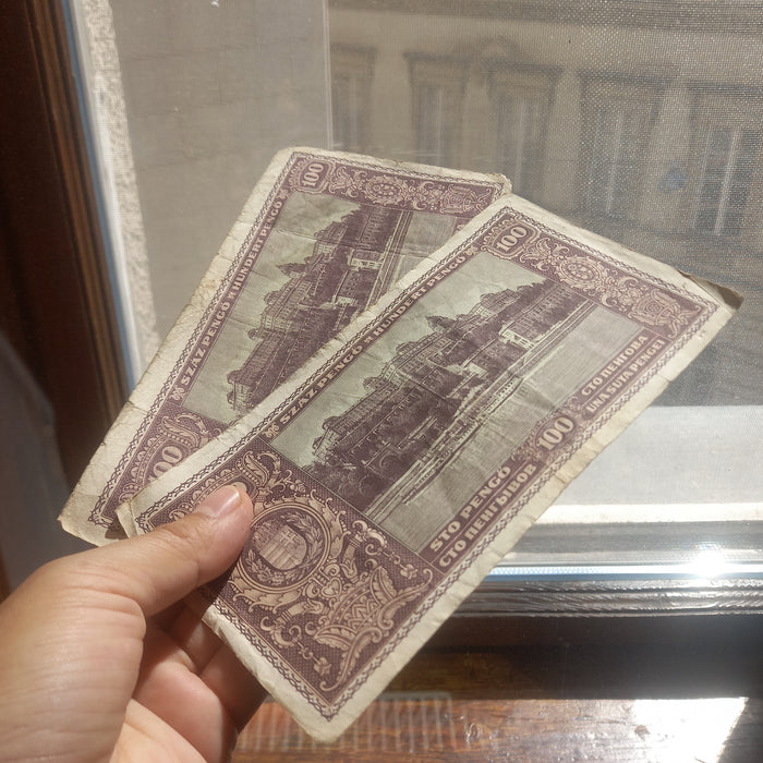 Vintage Banknote 1945 Hungary 100 Száz Pengő E-Series Pair King Matthias WWII Paper Money
