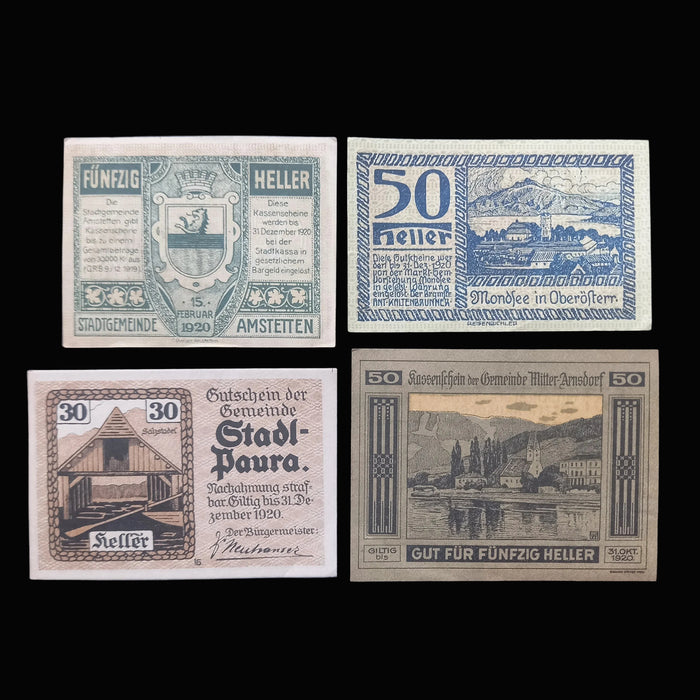 Antique Banknote Notgeld 1920 High Grade Heritage 8pc Set Emergency Paper Heller Money