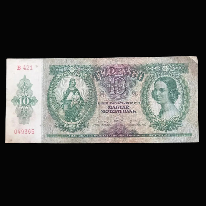 Vintage Banknote 1936 Hungary 10 Pengő Magyar Nemzeti Bank Currency Collectible Money