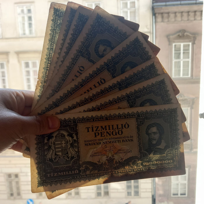 Vintage Banknote 1945 Hungary 10,000,000 Tízmillió Pengő 8-Note WWII Survivor Set