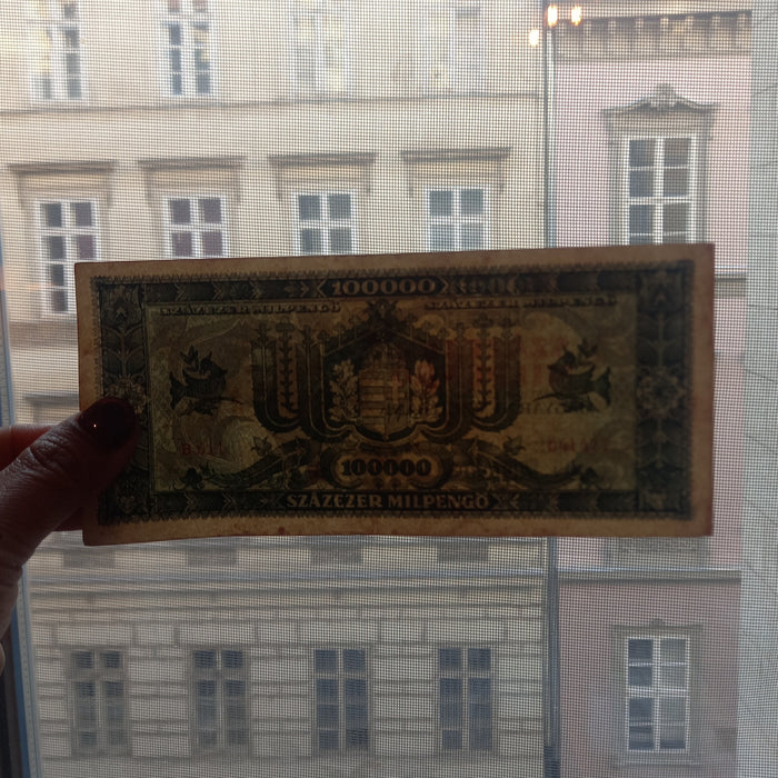 1946 Hungary Banknote 100K Milpengo 100 Billion Pengo Woman & Coat of Arms