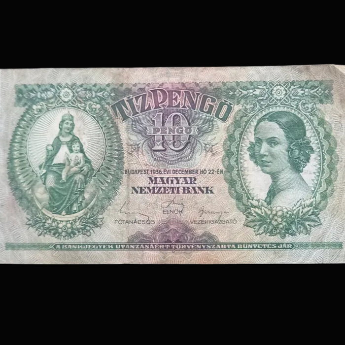 Vintage Banknote 1936 Hungary 10 Pengő Magyar Nemzeti Bank Currency Collectible Money