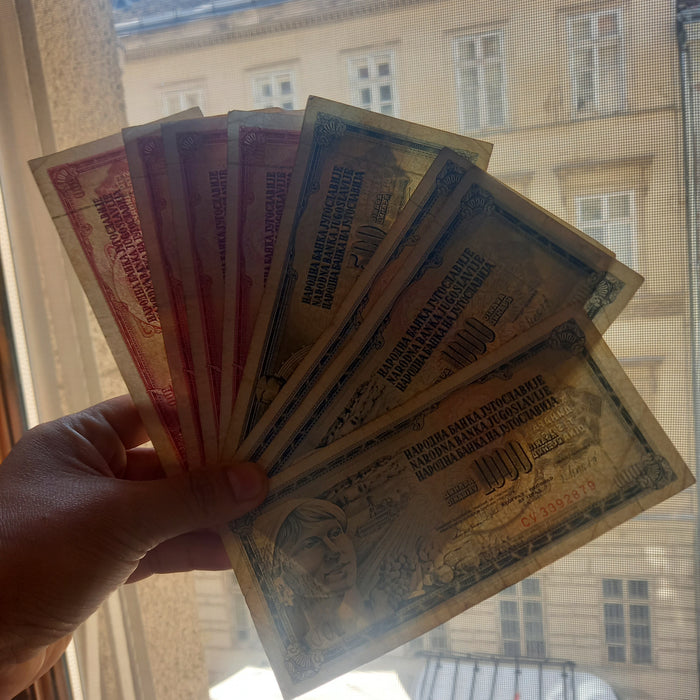 Vintage Banknote 1978-86 Yugoslavia Dinar 100 500 1K Tesla Peace Socialist Currency 8pc Set