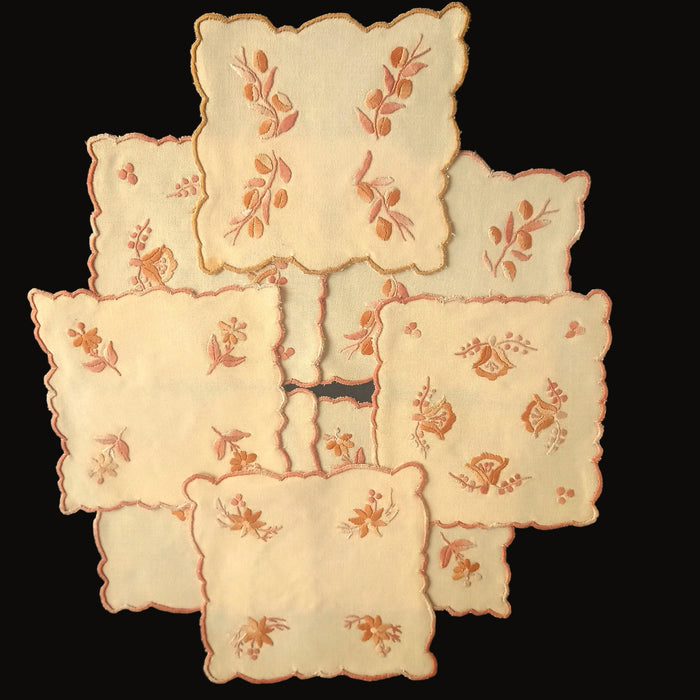 Hungarian Vintage Doily Set of 8 Autumn Farmhouse Handmade Decor 1970-80s