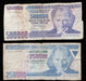 Two vintage Turkish Lira banknotes from the Turkish Republic Central Bank, one 500,000 Lira and one 250,000 Lira, displayed flat against a dark background.