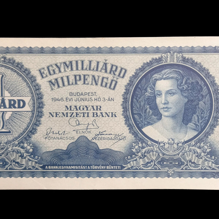 1946 Hungary Banknote One Billion Milpengo Quadrillion Pengo Hyperinflation WWII Money AU