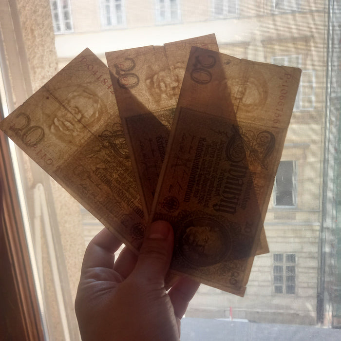 Antique Banknote 1929 Germany 20 Reichsmark Money Weimar Republic Currency 3pc Set