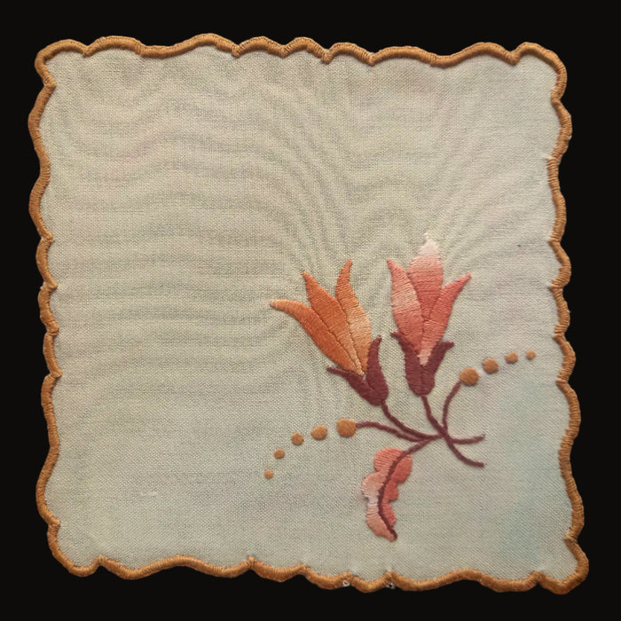 Vintage Hungarian Kalocsa Doily Set of 6 Rustic Autumn Farmhouse Napkins 1970-80s