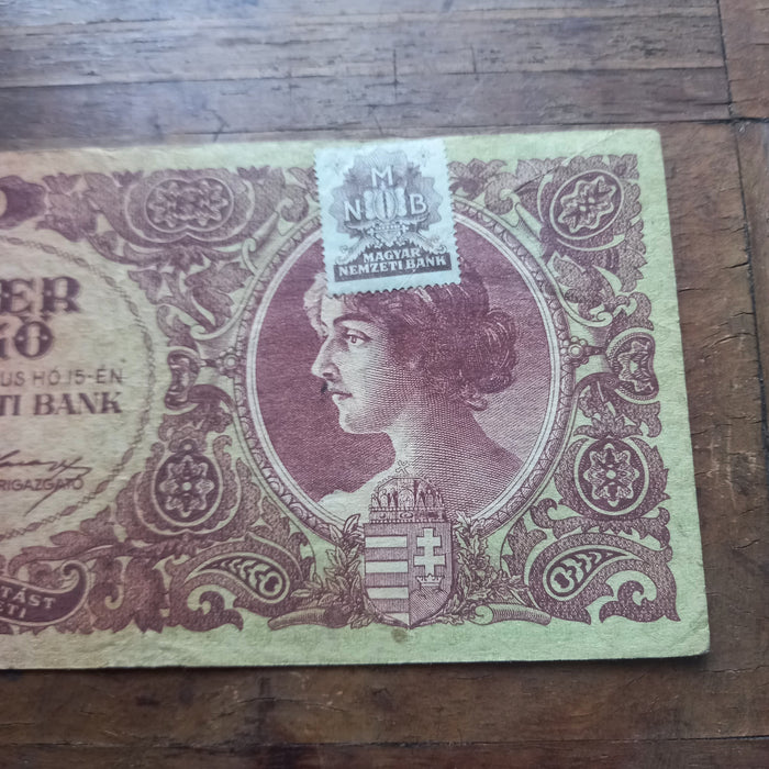 1945 Hungary Banknote 10,000 Pengő Tízezer Historical Overstamp Paper Currency