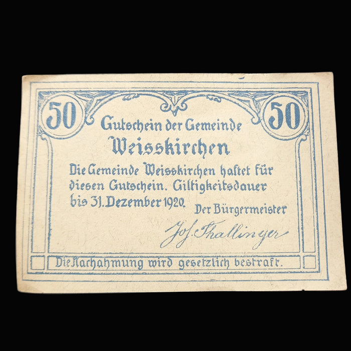 Antique Banknote 1920 Austria Weisskirchen Notgeld Set 20 & 50 Heller Emergency Money