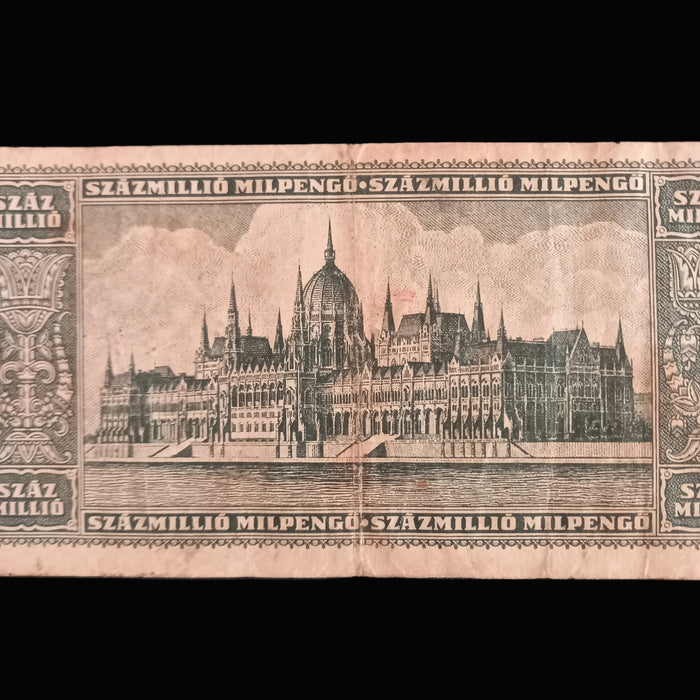 Vintage Banknote 1946 Hungary Százmillió Milpengő 100 Million 100000000000000 Pengő VF